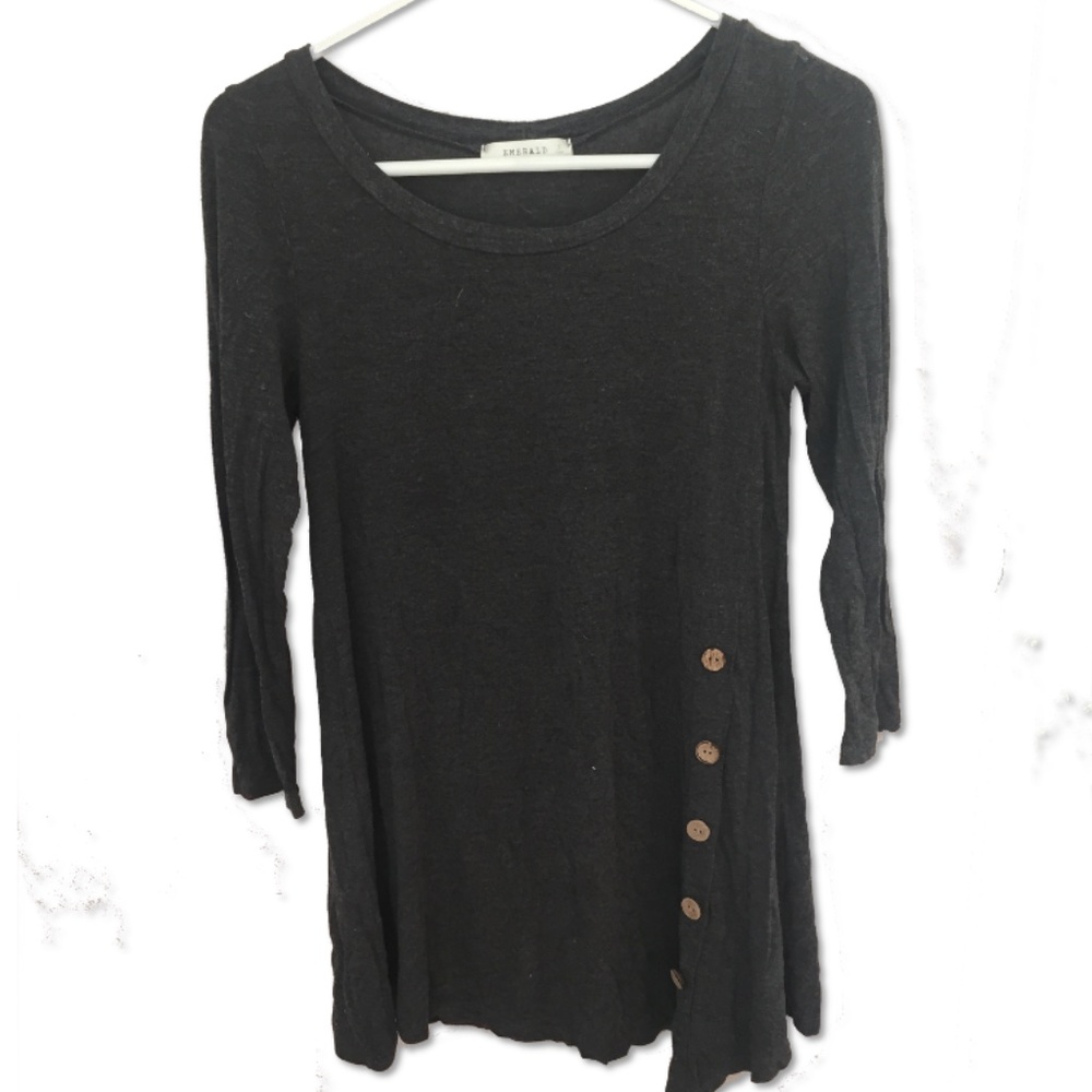 Emerald Grey Button Accent Top Size Small